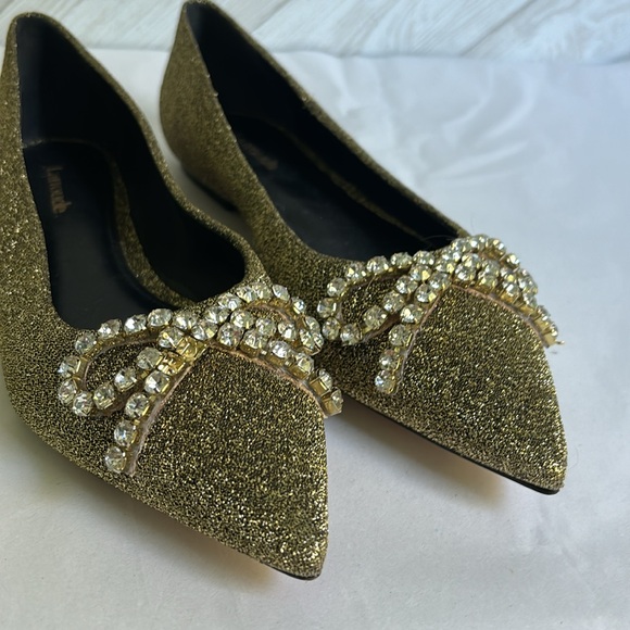 Larroudé Lee Crystal-embellished Gold Flats Size 37 - Picture 8 of 11